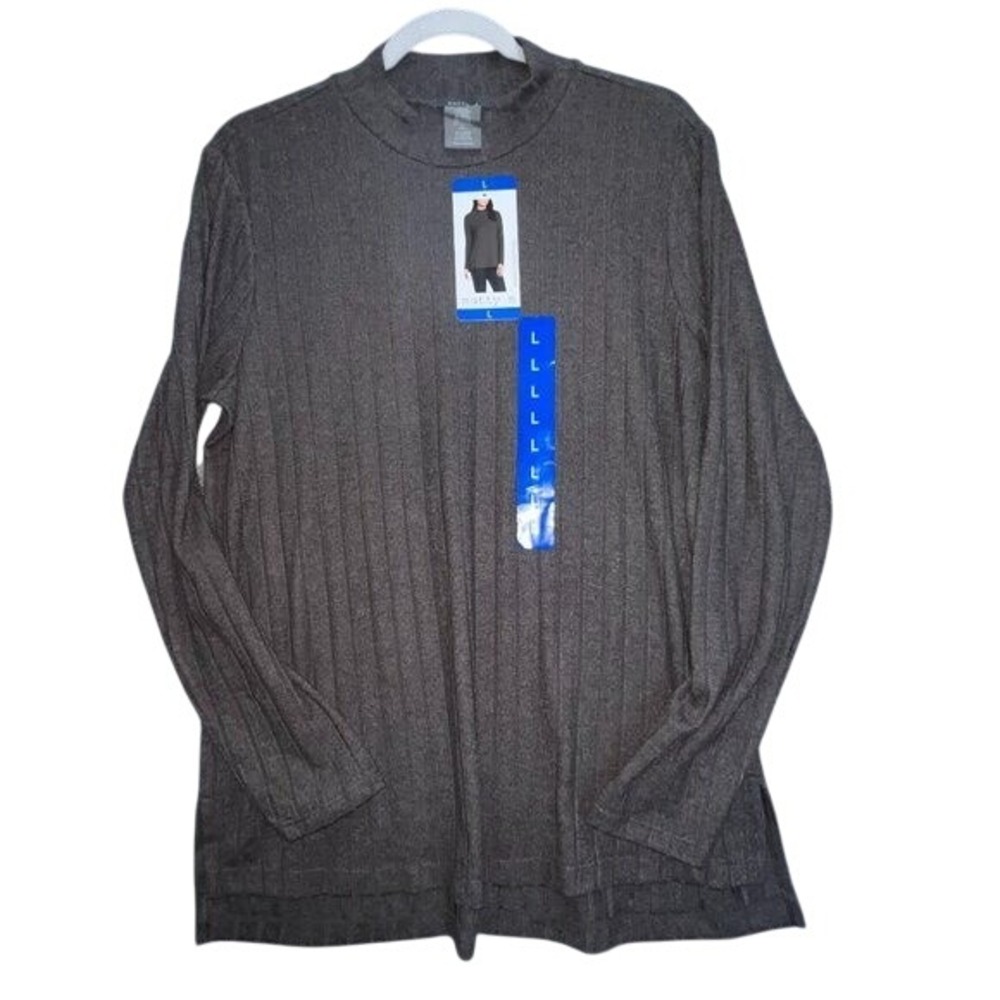 Matty M Mock Neck Ribbed Tunic Heather Pebble Womens L